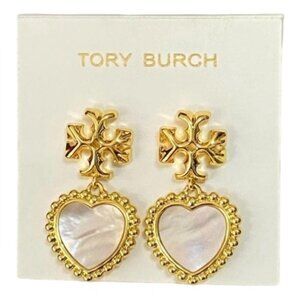 Tory Burch Mother of Pearl Heart Drop Earrings – NWT
